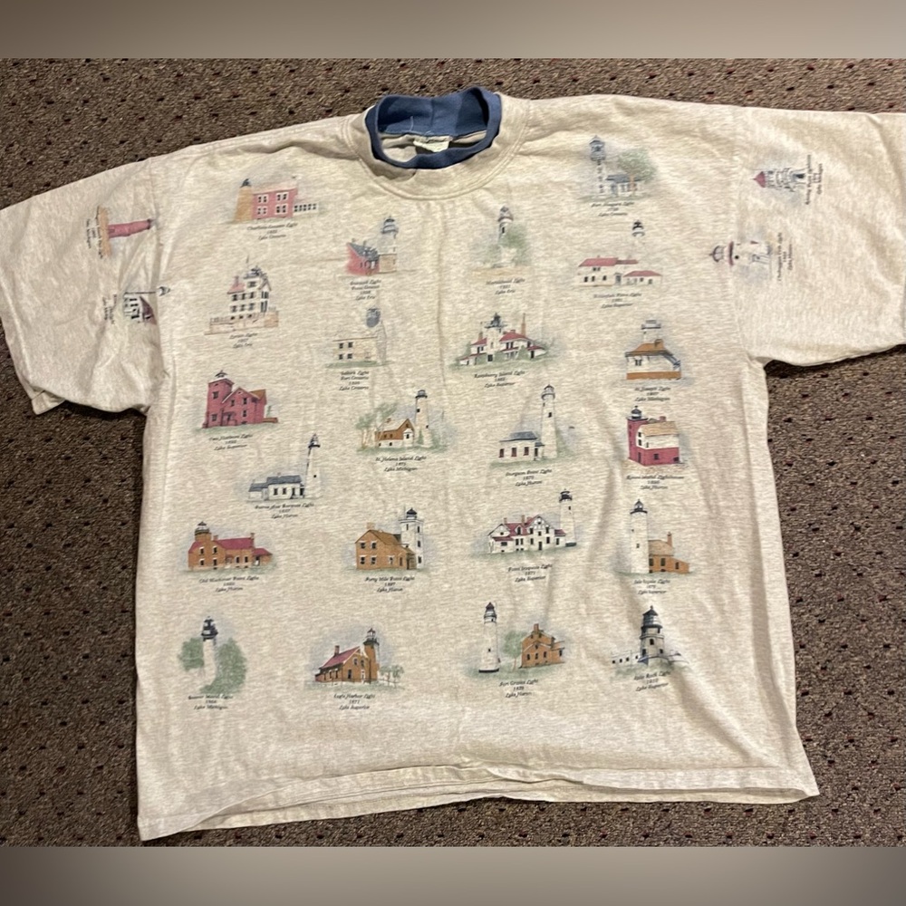VINTAGE 90s | Light Houses All Over Printed. Great Lakes Lighthouses - Picture 3 of 13